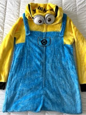 Plush Yellow & Blue Minion-Inspired Women's Pajama Set Hoodie